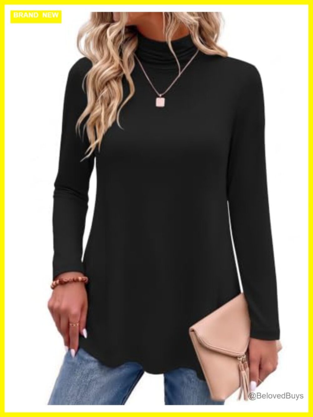 Women's Long Sleeve Turtleneck Tunic Top Work Casual Loose Fit